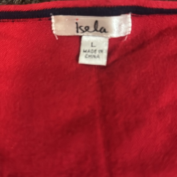 Red V-neck Sweater with Brown Buttons on Sleeves by Isela Size Large - Picture 3 of 6